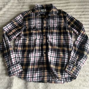 American Eagle Mens Medium Yellow Plaid Classic Fit Long Sleeve Button Up Shirt